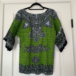 Green African Print Top